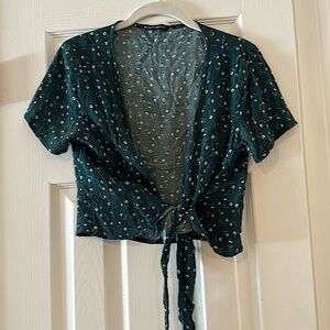 Brandy Melville, wrap tie blouse, beautiful green floral